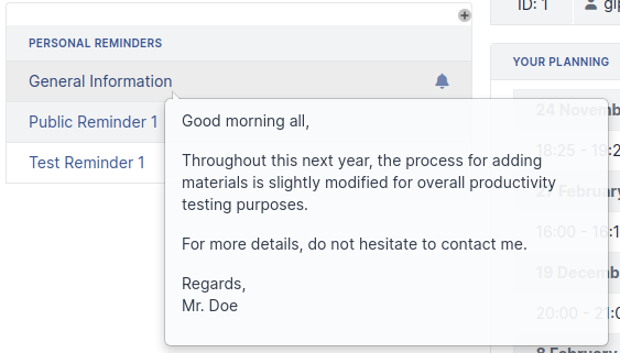Reminder on GLPI home page