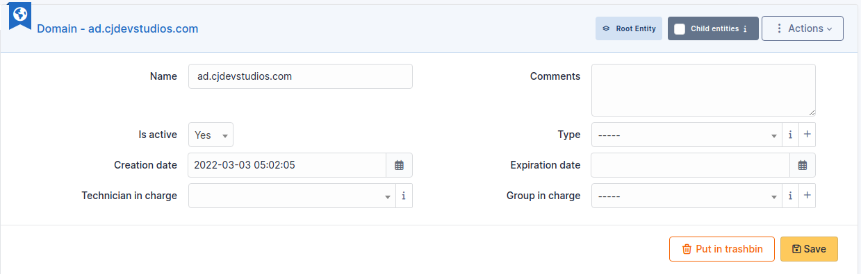 A domain in GLPI