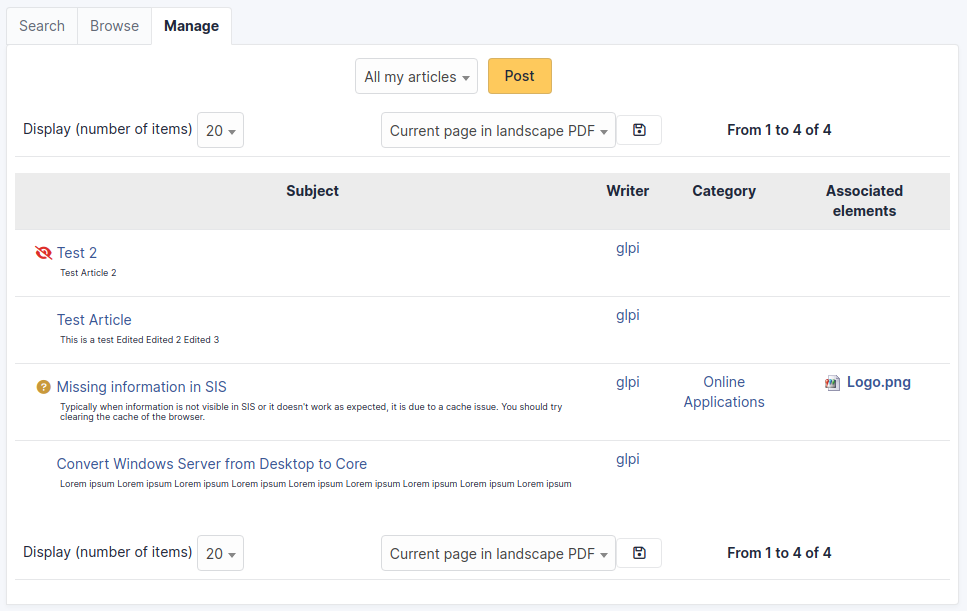 Knowledge base manage tab