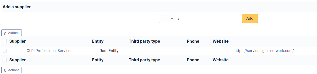 Screen for creating a link with a supplier